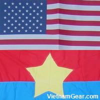 The flags of the United States of America and the Viet Cong.