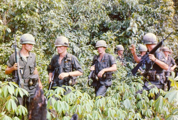 A squad of the 173rd Airborne on a search and destroy mission in Binh Duong province north of Saigon.