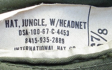 1967 dated OG-107 poplin boonie nomenclature and size label.