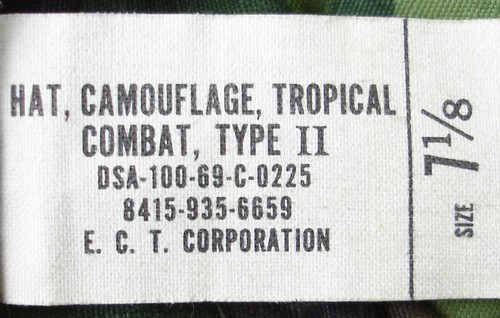 1969 dated ERDL boonie nomenclature and size label
