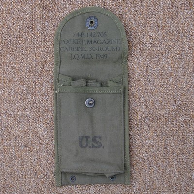 The 1949 30rd Carbine Pouch was assigned stock number 74-P-142-705 and was Mildew Resistant treated.