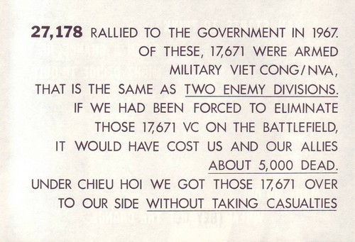 The 1968 version of the Chieu Hoi pamphlet gave details of the program's achievements during 1967.
