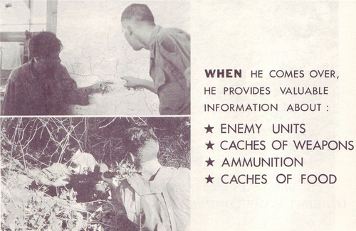 The MACV Chieu Hoi pamphlet explained the intelligence benefits of encouraging defectors.