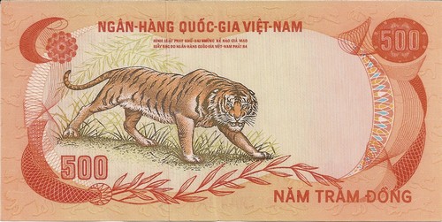 Back of a 500 South Vietnam Dong banknote.