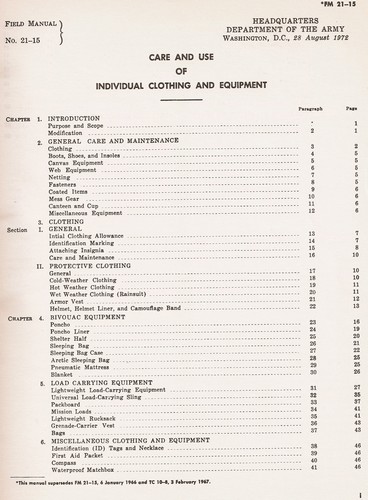 Contents page from 1972 edition of the FM 21-15 manual.