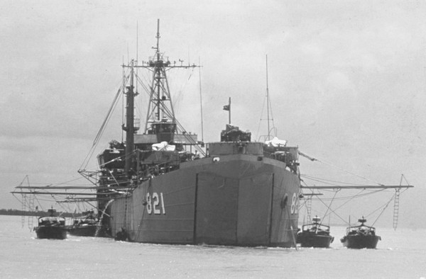 Landing Ship Tanks (LST) were used to transport PBRs to patrol areas and served as floating bases, refuelling and rearming riverine craft and Seawolf helicopter gunships.