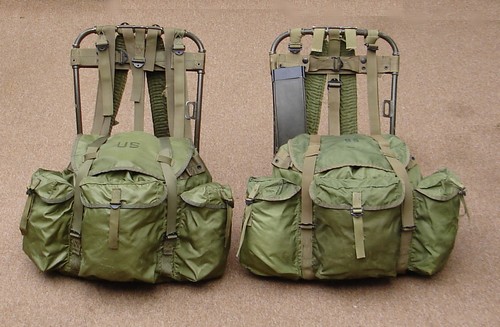 1962 experimental Lightweight Rucksack (Left) next to the 1964 production model (Right).