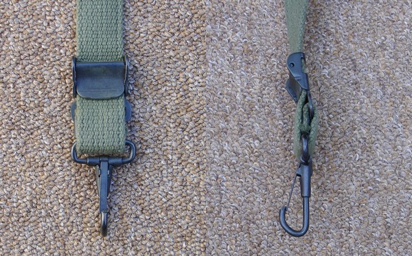 The rear straps of the 2nd pattern M1956 suspenders were terminated with snap hooks rather than plain hooks.