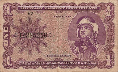 Front of the 681 series 1-Dollar Military Payment Certficate.