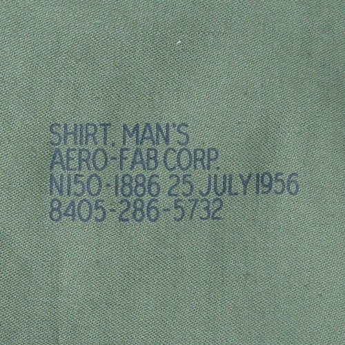 Manufacturer, contract and FSN stamp inside the Marine Corps P56 Utility Shirt.