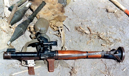 The RPG-7 Antitank Grenade Launcher featured a wooden heat shield and an optical sight.
