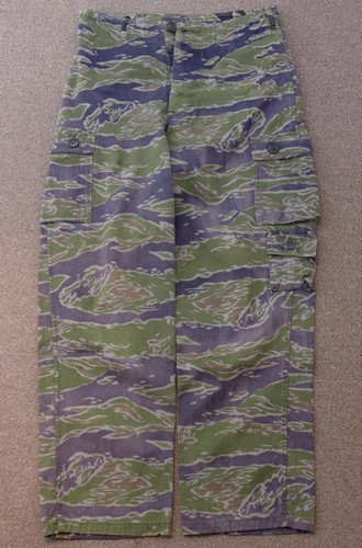 Late War Dense tiger stripe pattern trousers made from a heavyweight fabric.