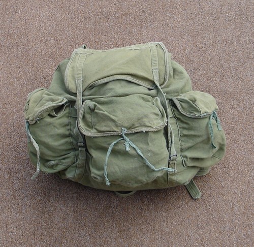 North Vietnamese rucksack with three outside front pockets, each with tie fasteners.