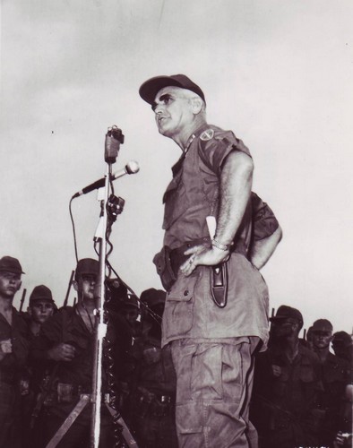 General Westmoreland welcomes troopers of the 11th Armored Cavalry Regiment to Vietnam at a staging area outside Saigon.
