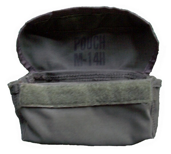 The XM1964 USMC  M-14H pouch could accommodate two M14 magazines, horizontally one behind the other.