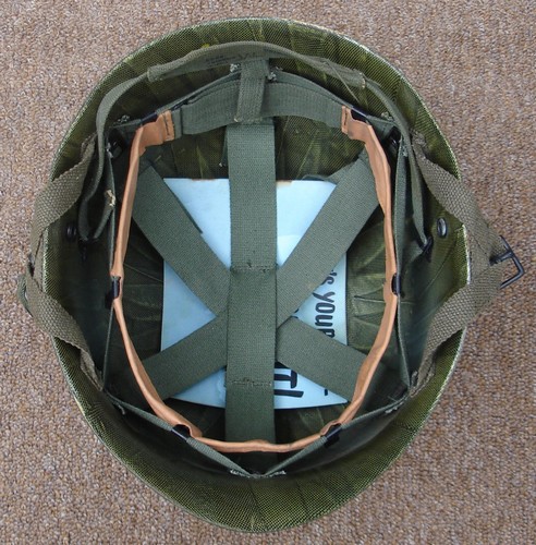 The 1964 design Infantry and Parachutist Helmet Liners boasted a new suspension system that featured three webbing straps that could each be adjusted to hold the liner at the right height on the head.